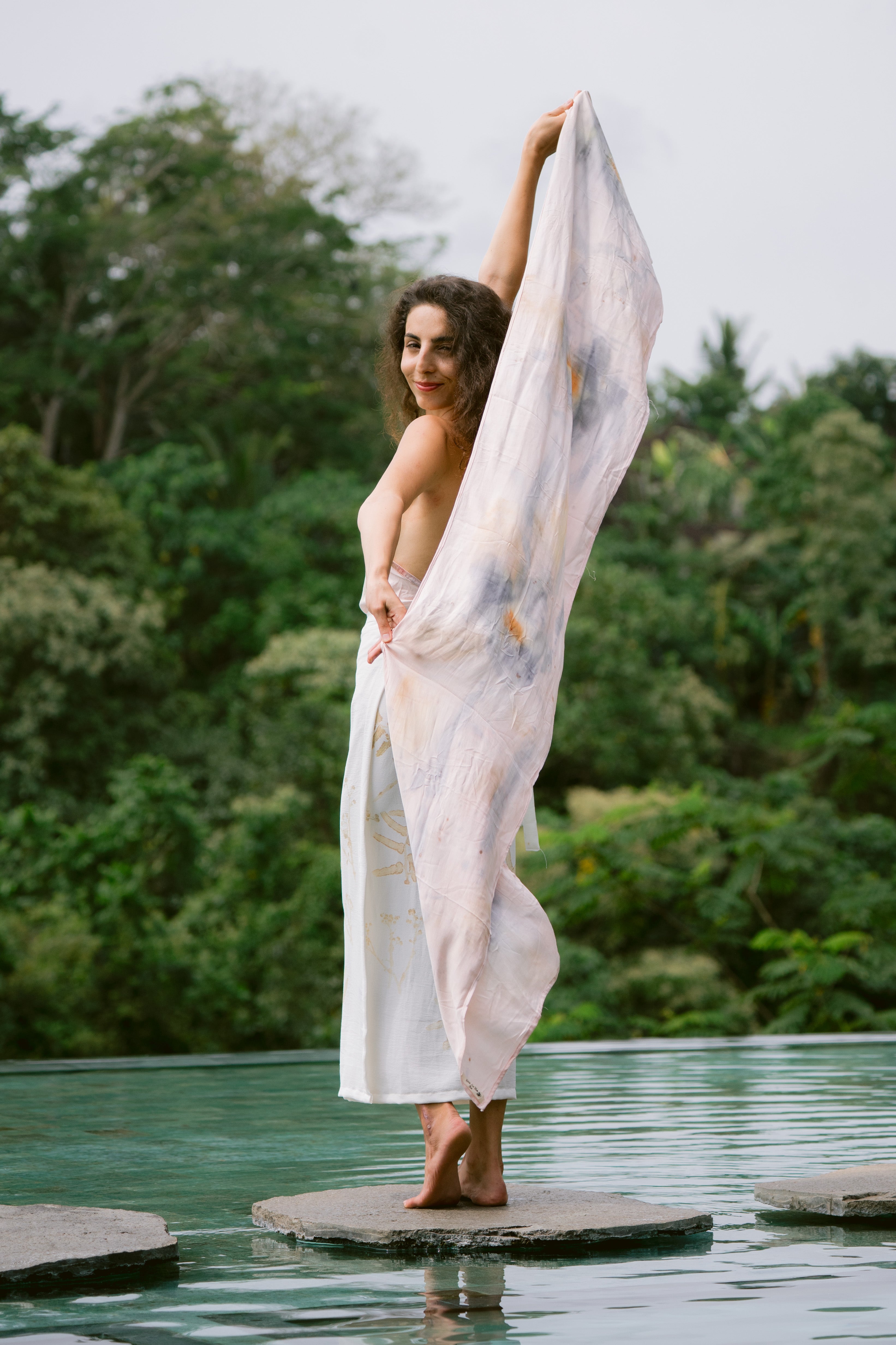 The Ratna Sari, White, Pink, Orange & Blue Organic Cotton Shawl